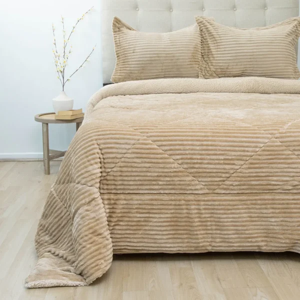 Cubrecama Sherpa Cotelón 1.5 Plazas Beige – DORAL - Imagen 2