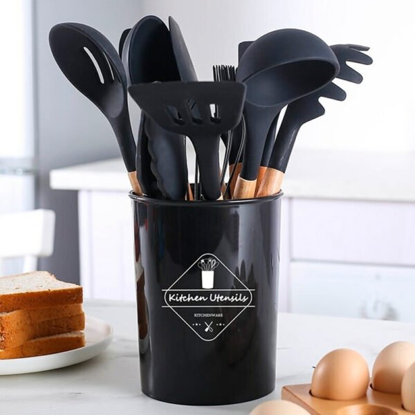 Set De Utencilios De Cocina 12 Piezas Silicona – Madera Generico – Negro