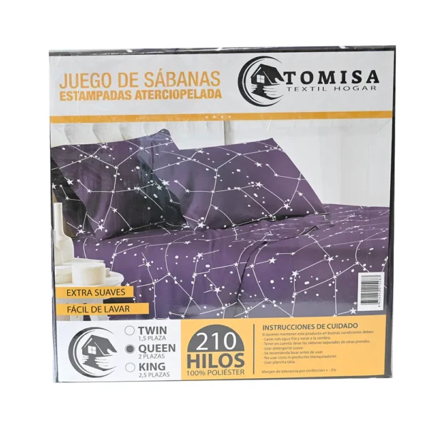 JUEGO SABANAS 2.5 PLAZA ESTAMPADAS ATERCIOPELADA 210 HILOS TOMISA