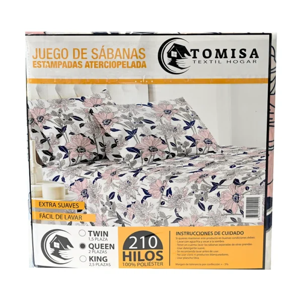 JUEGO SABANAS 2.5 PLAZA ESTAMPADAS ATERCIOPELADA 210 HILOS TOMISA