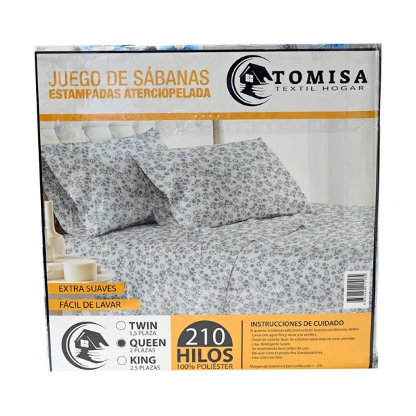 JUEGO SABANAS 1.5 PLAZA ESTAMPADAS ATERCIOPELADA 210 HILOS TOMISA