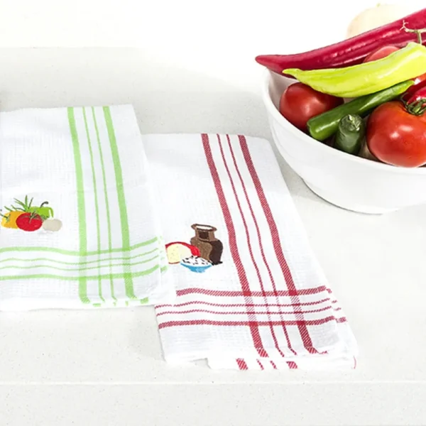 Set Paños de Cocina de algodón Bordados 2 Piezas Rojo/verde - Doral