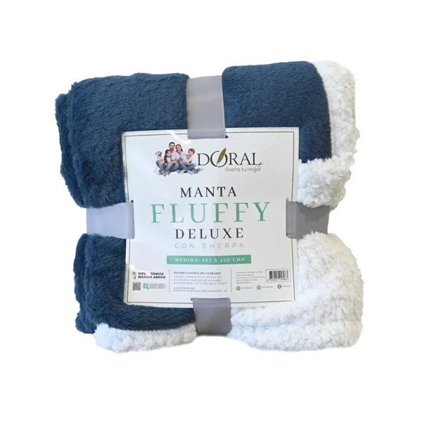 Manta Fluffy Deluxe con Sherpa Azul (127×152 cm) – Doral - Imagen 2