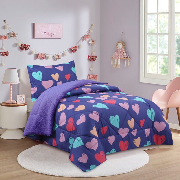 Plumón Sherpa Estampado Kids – 1.5 Plazas (170×240 cm) + Funda Corazones – Doral