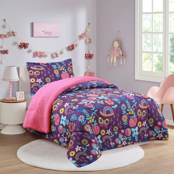 Plumón Sherpa Estampado Kids – 1.5 Plazas (170×240 cm) + Funda Flores – Doral