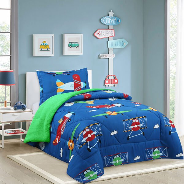 Plumón Sherpa Estampado Kids – 1.5 Plazas (170×240 cm) + Funda Avionetas – Doral