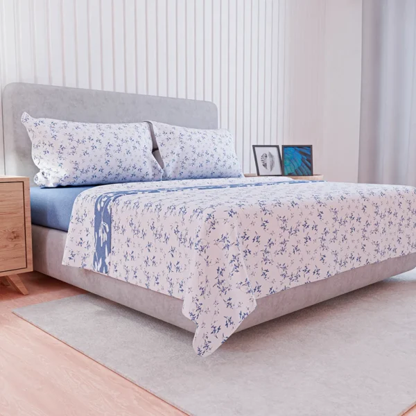 Juego de Sábanas Polar Estampadas King 2.5 Plazas Flor Azul – Doral