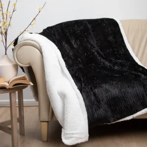 Manta Fluffy Deluxe con Sherpa Negro (127×152 cm) – Doral