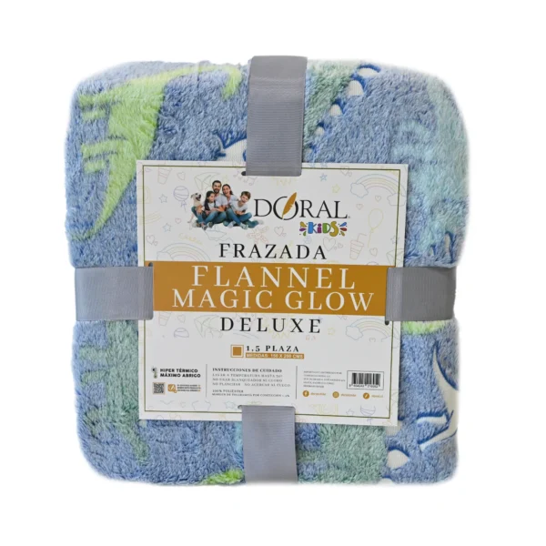 Frazada Flannel Magic Glow Deluxe 1,5 Plz – Azul Dinosaurio – Doral - Imagen 2