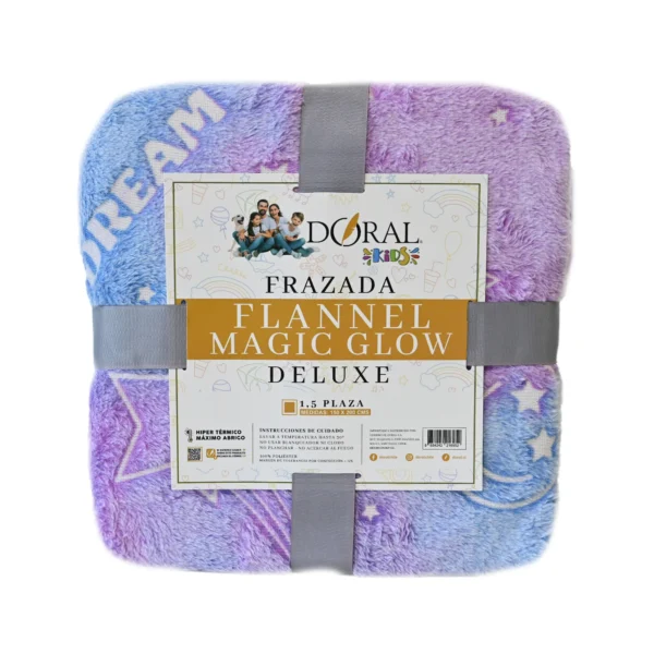 Frazada Flannel Magic Glow Deluxe 1,5 Plz – Lila Estrella – Doral - Imagen 2