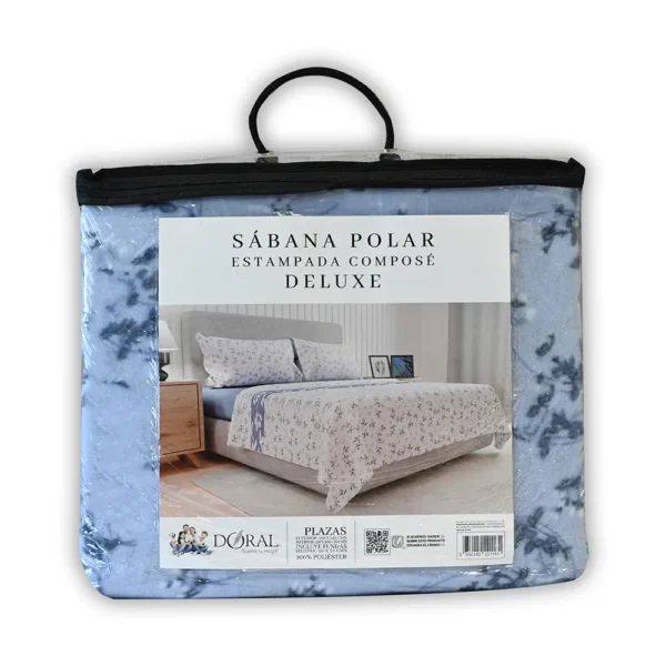 Juego de Sábanas Polar Estampadas King 2.5 Plazas Flor Azul – Doral - Imagen 2