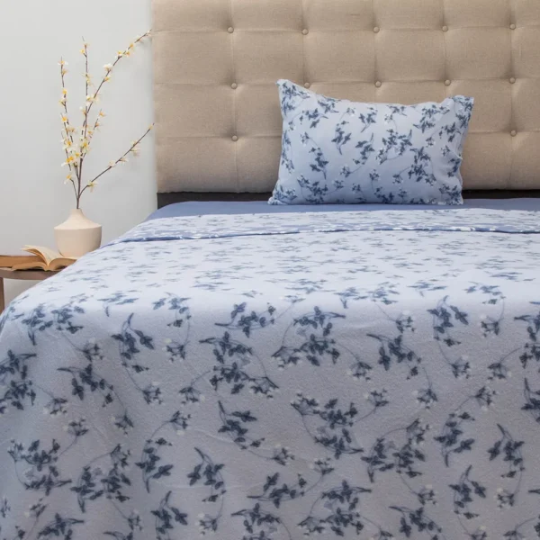Juego de Sábanas Polar Estampadas Plaza y Media Flor Azul – Doral