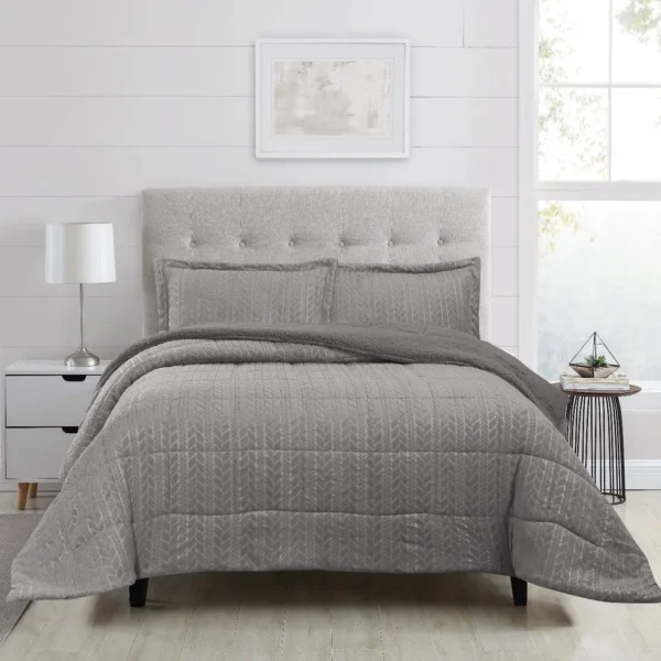 Plumón Flannel Sherpa Embossed Chantilly 2 Plazas Grafito