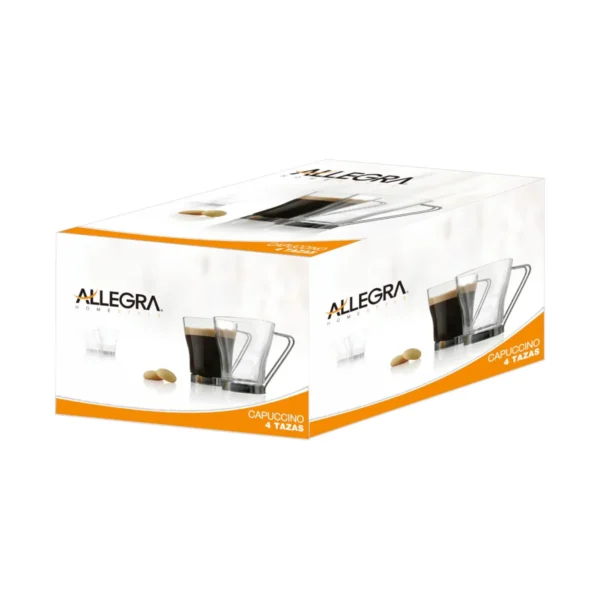 Set 4 Tazas Cappuccino 200ml Vidrio Asa Metálica Allegra - Imagen 2