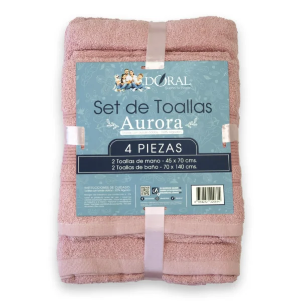 Juego de Toallas Damasco Aurora 4 Piezas Algodón Premium con Borde Jacquard – Doral