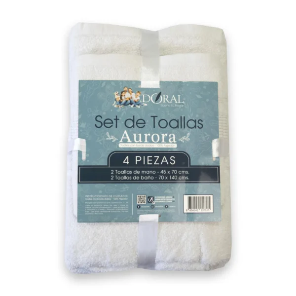 Juego de Toallas Blanco Aurora 4 Piezas Algodón Premium con Borde Jacquard  - Doral