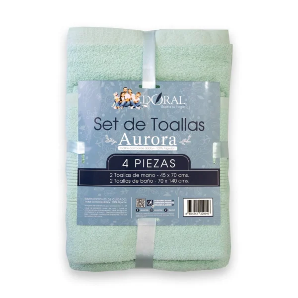 Juego de Toallas Verde Aurora 4 Piezas Algodón Premium con Borde Jacquard – Doral