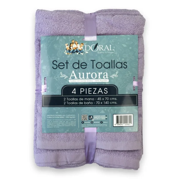 Juego de Toallas Lila Aurora 4 Piezas Algodón Premium con Borde Jacquard – Doral