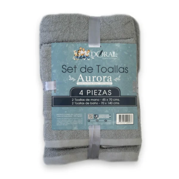 Juego de Toallas Gris Aurora 4 Piezas Algodón Premium con Borde Jacquard – Doral