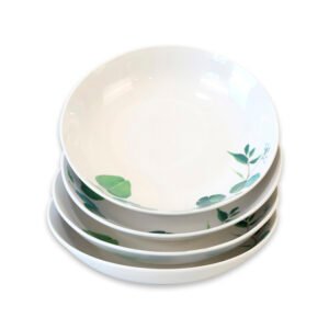 Set 4 Platos Hondos Doral Porcelana 20,3 cm – Flor Verde Acuarela