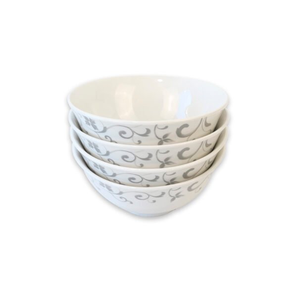 Set 4 Bowls Grandes Sopa Porcelana Doral 15,9 cm – Flor Color Gris - Imagen 2