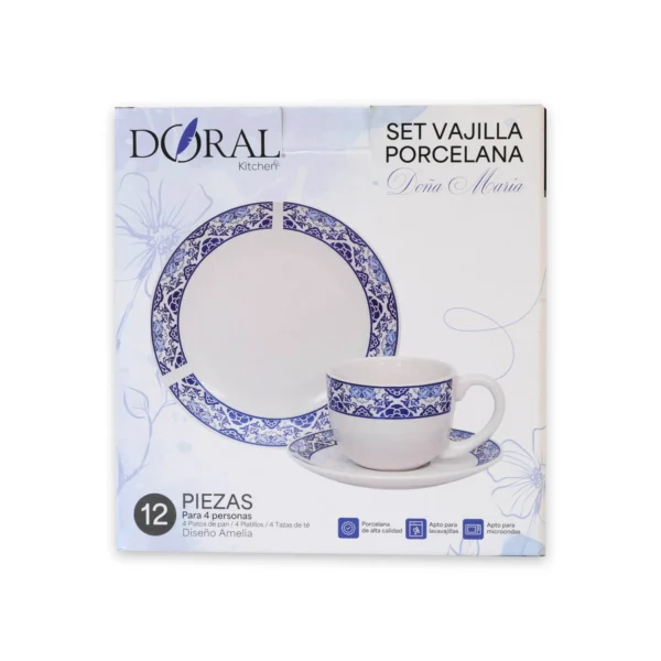 Set Vajilla Porcelana Doral Doña María - 12 Piezas para 4 Personas - Amalia - Imagen 3
