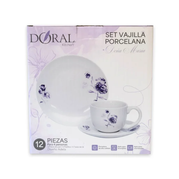 Set Vajilla Porcelana Doral Doña María – 12 Piezas para 4 Personas – Adela - Imagen 3