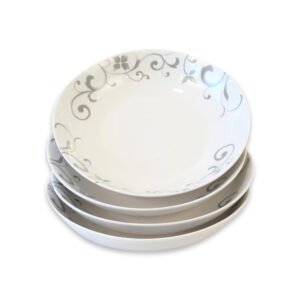 Set 4 Platos Hondos Doral Porcelana 20,3 cm – Flor Color Gris