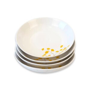 Set 4 Platos Hondos Doral Porcelana 20,3 cm - Flor Color Amarillo