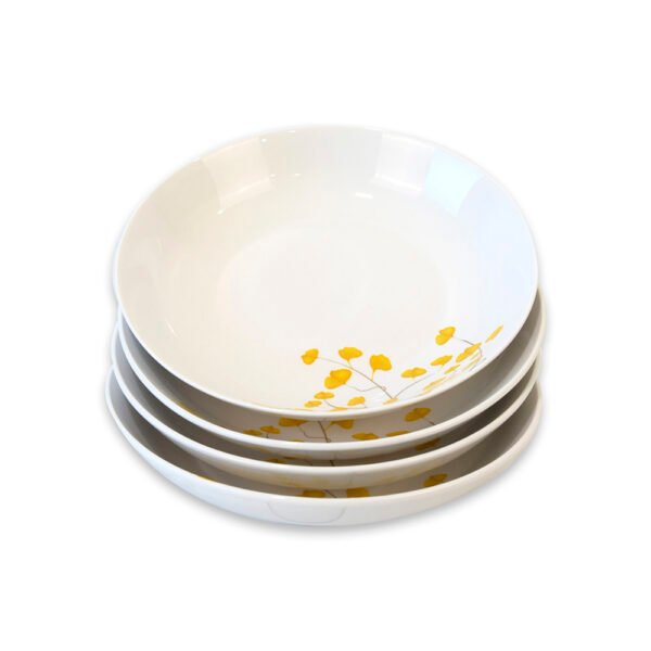 Set 4 Platos Hondos Doral Porcelana 20,3 cm - Flor Color Amarillo