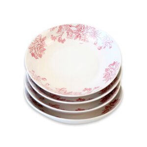 Set 4 Platos Hondos Doral Porcelana 20,3 cm – Flor Color Cherry