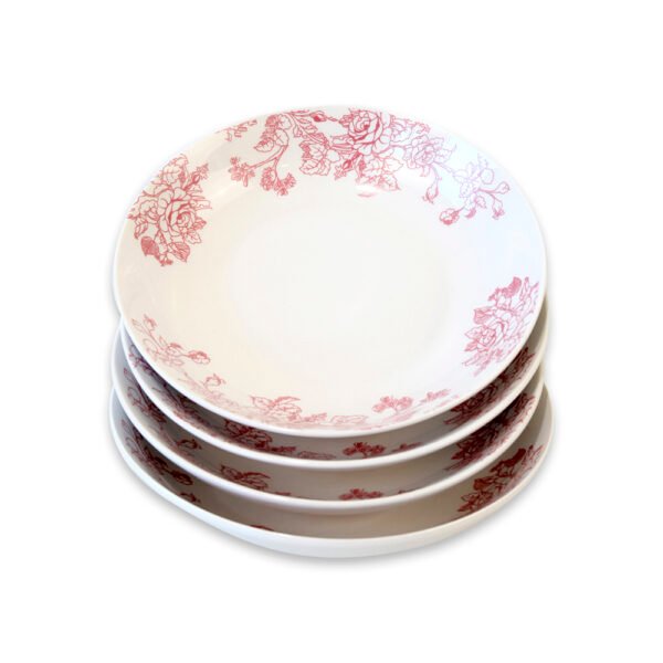 Set 4 Platos Hondos Doral Porcelana 20,3 cm – Flor Color Cherry