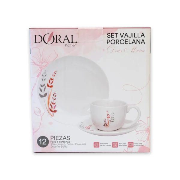 Set Vajilla Porcelana Doral Doña María – 12 Piezas para 4 Personas – Sofia - Imagen 2