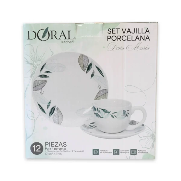Set Vajilla Porcelana Doral Doña María – 12 Piezas para 4 Personas – Eva - Imagen 2
