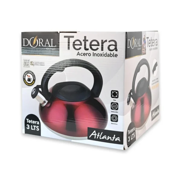 Tetera Doral Atlanta 3.0 Litros: Acero Inoxidable con Pito – Roja - Imagen 2
