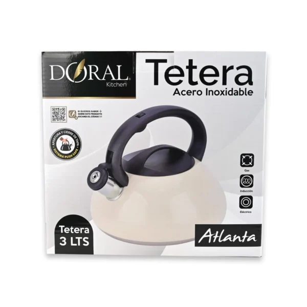 Tetera Doral Atlanta 3.0 Litros: Acero Inoxidable con Pito – Beige - Imagen 2