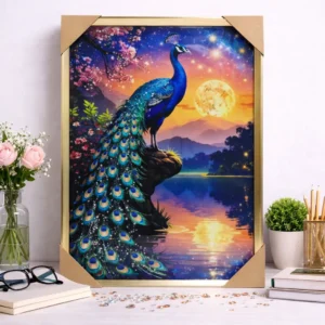 Cuadro con Detalles de Piedra Decorativa – 40×60 cm – Pavo Real