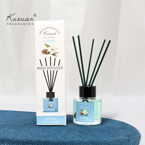Aromatizador de Vidrio con 5 Varillas – Kuxuan Fragances – Aroma Cotton