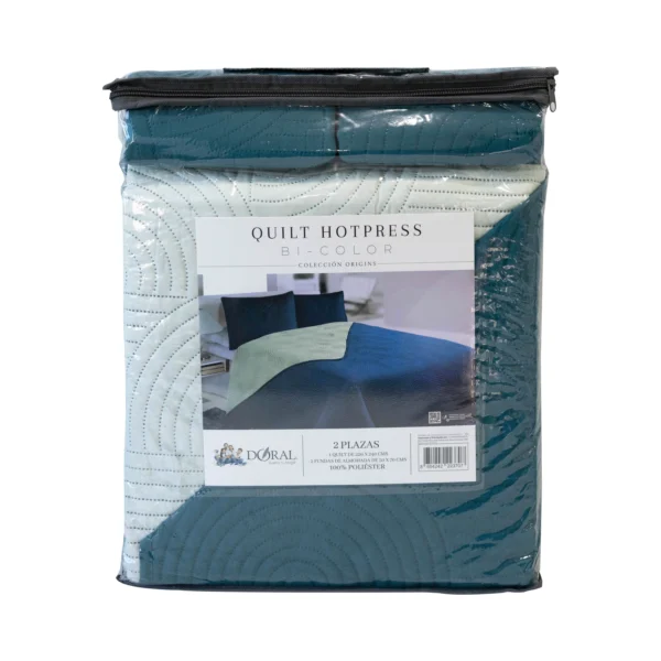 Cubrecama Quilt Reversible Bi Color 2 Plazas Doral 220×240 cm PETROLEO/GRIS - Imagen 3