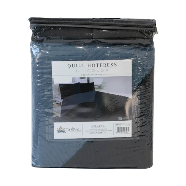 Cubrecama Quilt Reversible Bi Color 2 Plazas Doral 220×240 cm AZUL/NEGRO - Imagen 3