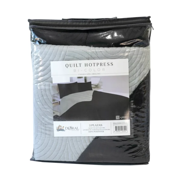 Cubrecama Quilt Reversible Bi Color 2 Plazas Doral 220×240 cm GRIS/NEGRO - Imagen 3