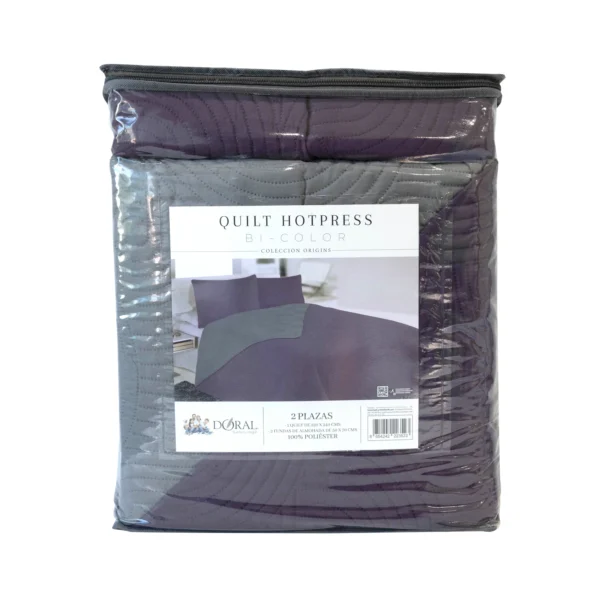 Cubrecama Quilt Reversible Bi Color 2 Plazas Doral 220×240 cm MORADO/GRIS - Imagen 3