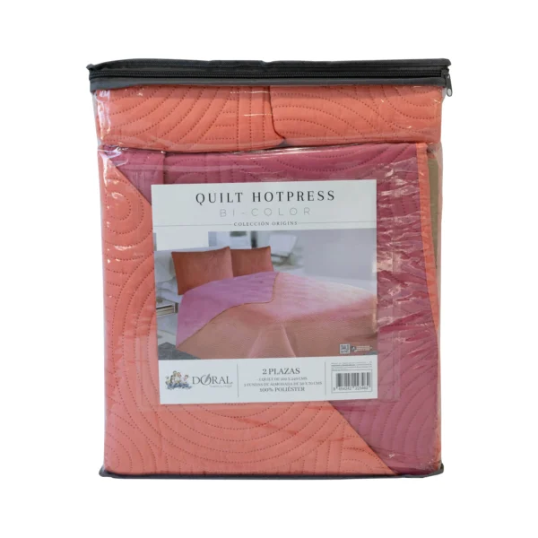Cubrecama Quilt Reversible Bi Color 2 Plazas Doral 220×240 cm NARANJA/ROSA - Imagen 3