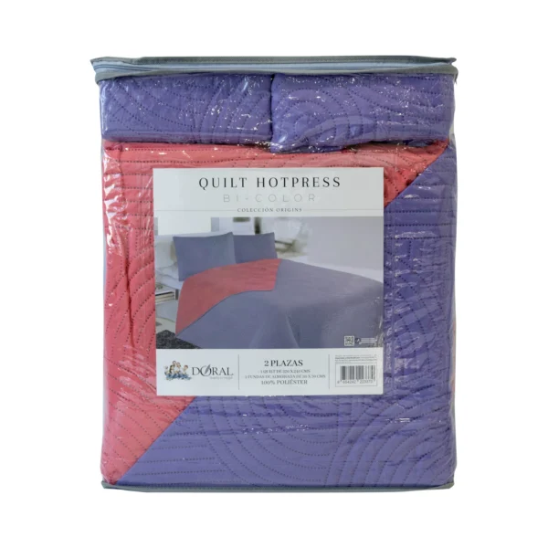 Cubrecama Quilt Reversible Bi Color Plaza y Media Doral 170×240 – VIOLETA/ROSA - Imagen 3