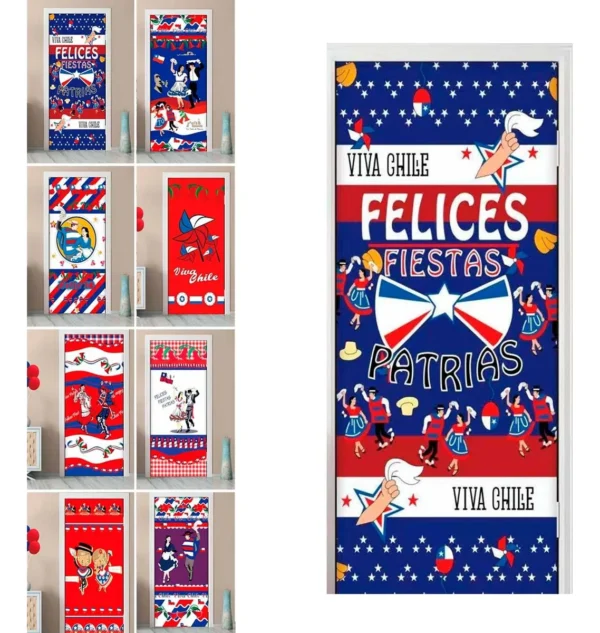 Funda de Puerta Dieciochera 105x210 cm – Diseños Chilenos Surtidos para Fiestas Patrias