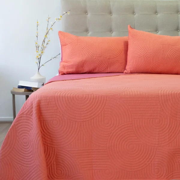 Cubrecama Quilt Reversible Bi Color King Doral 250×240 cm NARANJA/ROSA