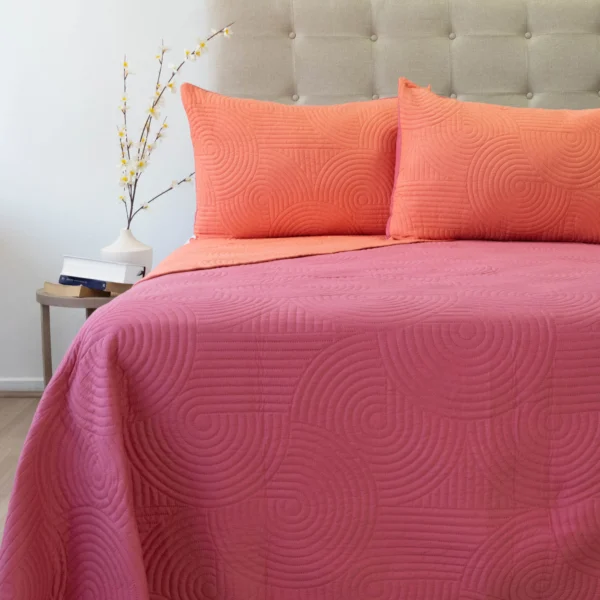 Cubrecama Quilt Reversible Bi Color 2 Plazas Doral 220×240 cm NARANJA/ROSA