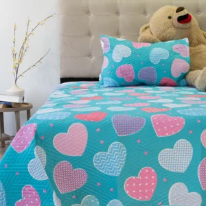 Cubrecama Infantil Plaza y Media Doral Kids 170×240 cm + Funda 50×70 cm – Corazones