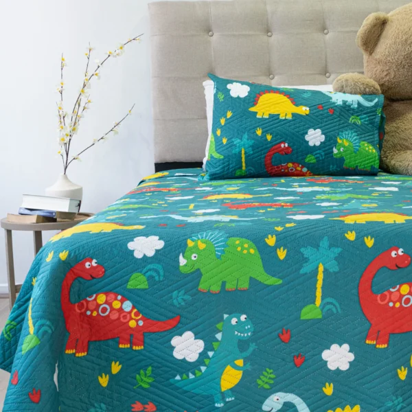 Cubrecama Infantil Plaza y Media Doral Kids 170x240 cm + Funda 50x70 cm - Dinosaurios