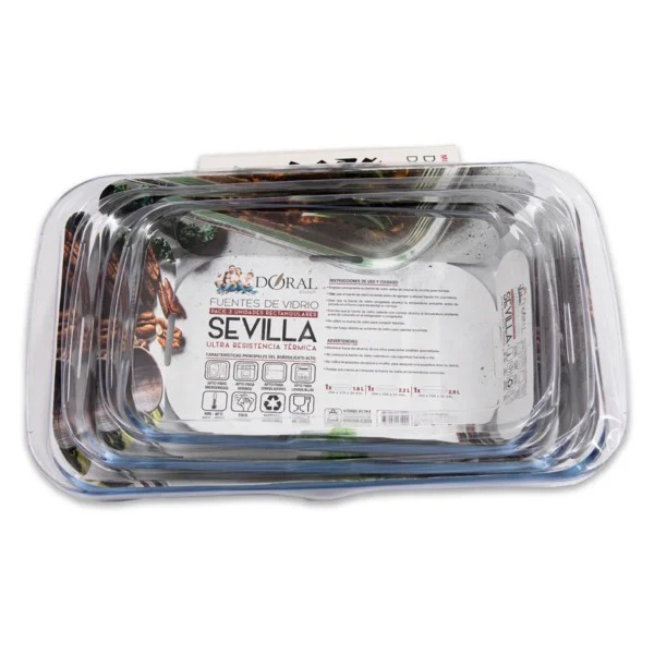 Set de 3 Fuentes de Vidrio Rectangulares Sevilla Doral – Tamaños 2.9L, 2.2L y 1.6L - Imagen 3